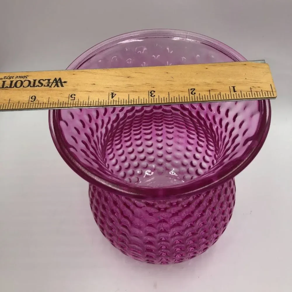 Vintage Fuschia Pink Glass Tabletop Vase with Dots Texture Indoor Flower Planter